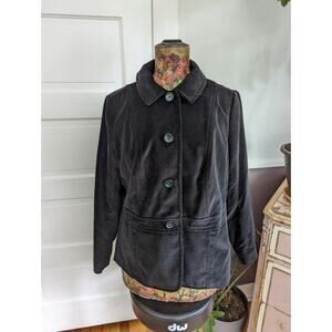 Women's Talbots Black Velvet Button Down Collared Jacket Sz 14W